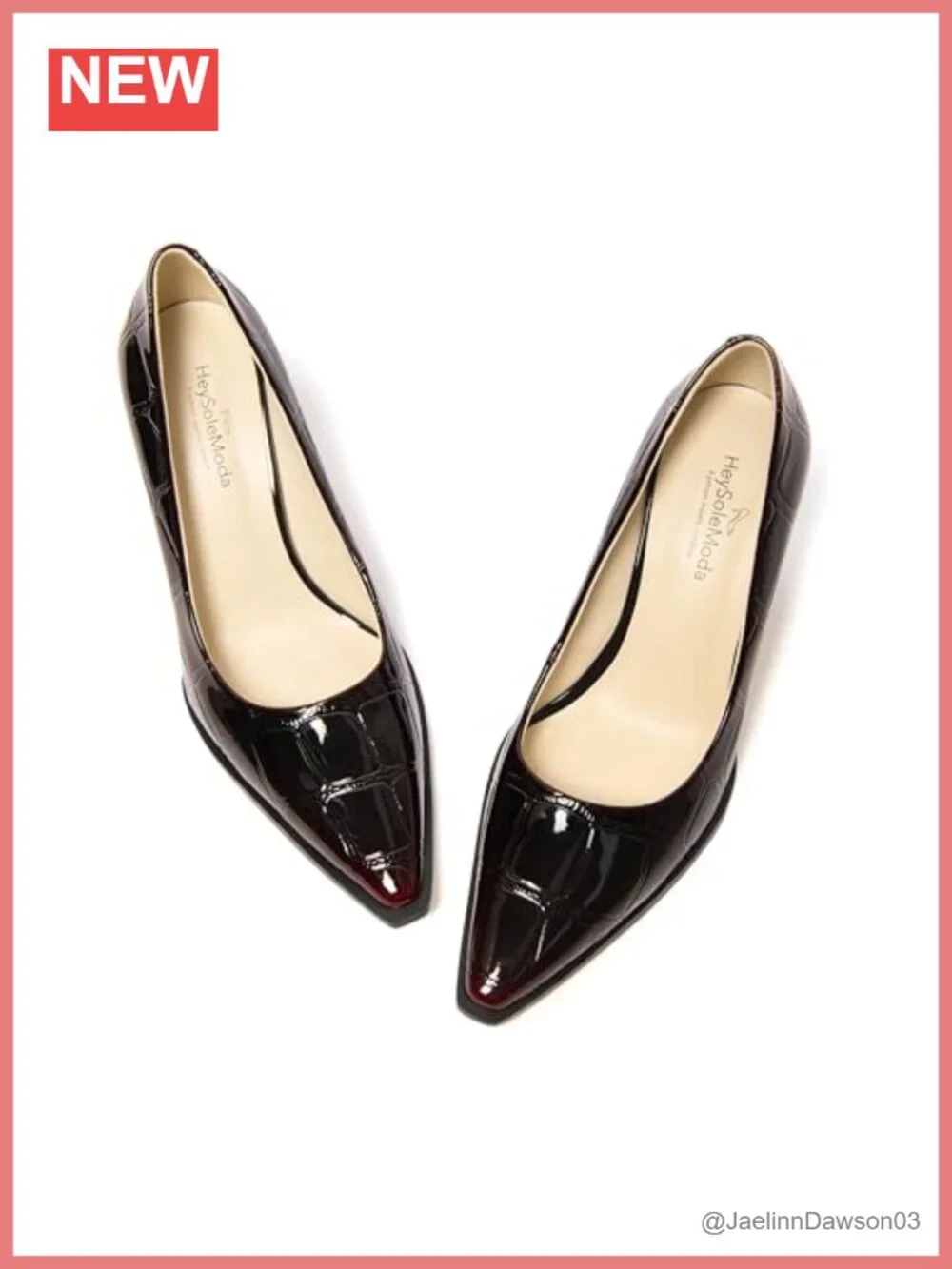 Croc-Embossed Patent Pointed Toe Mid Heel Pumps for Women